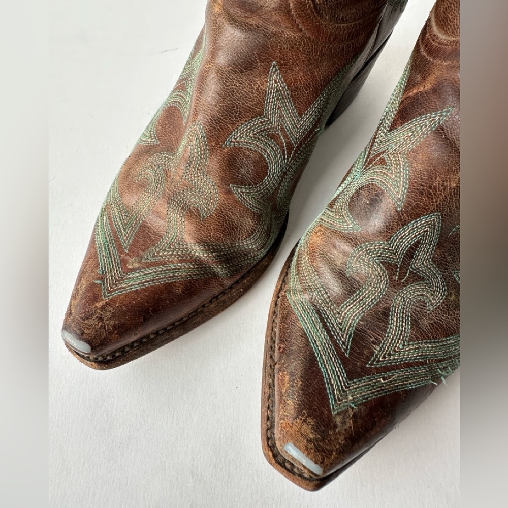 OLD GRINGO DIEGO Snip Toe Cowgirl Western Boots Turquoise Stitch Size 6,5 B - Picture 9 of 11